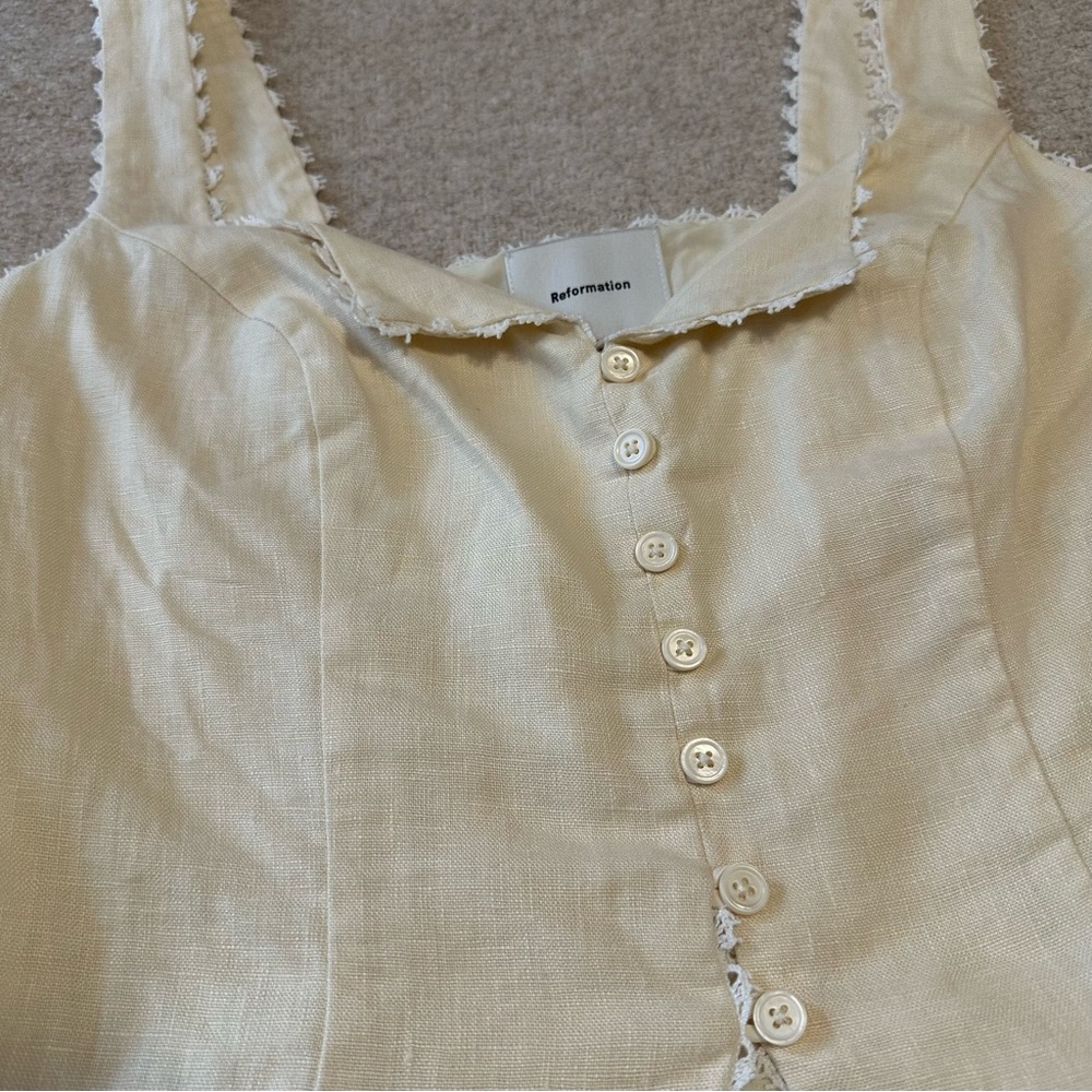 Reformation Viola Linen Top in Sugar - Picture 2 of 11